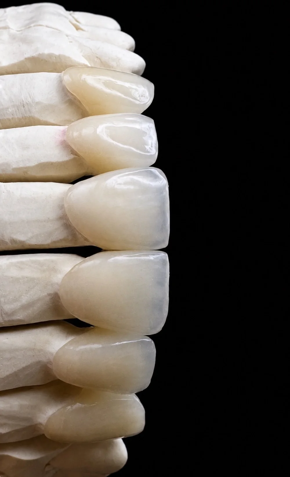 Handgeschichtete feldspathische Keramikveneers auf dem Meistermodell