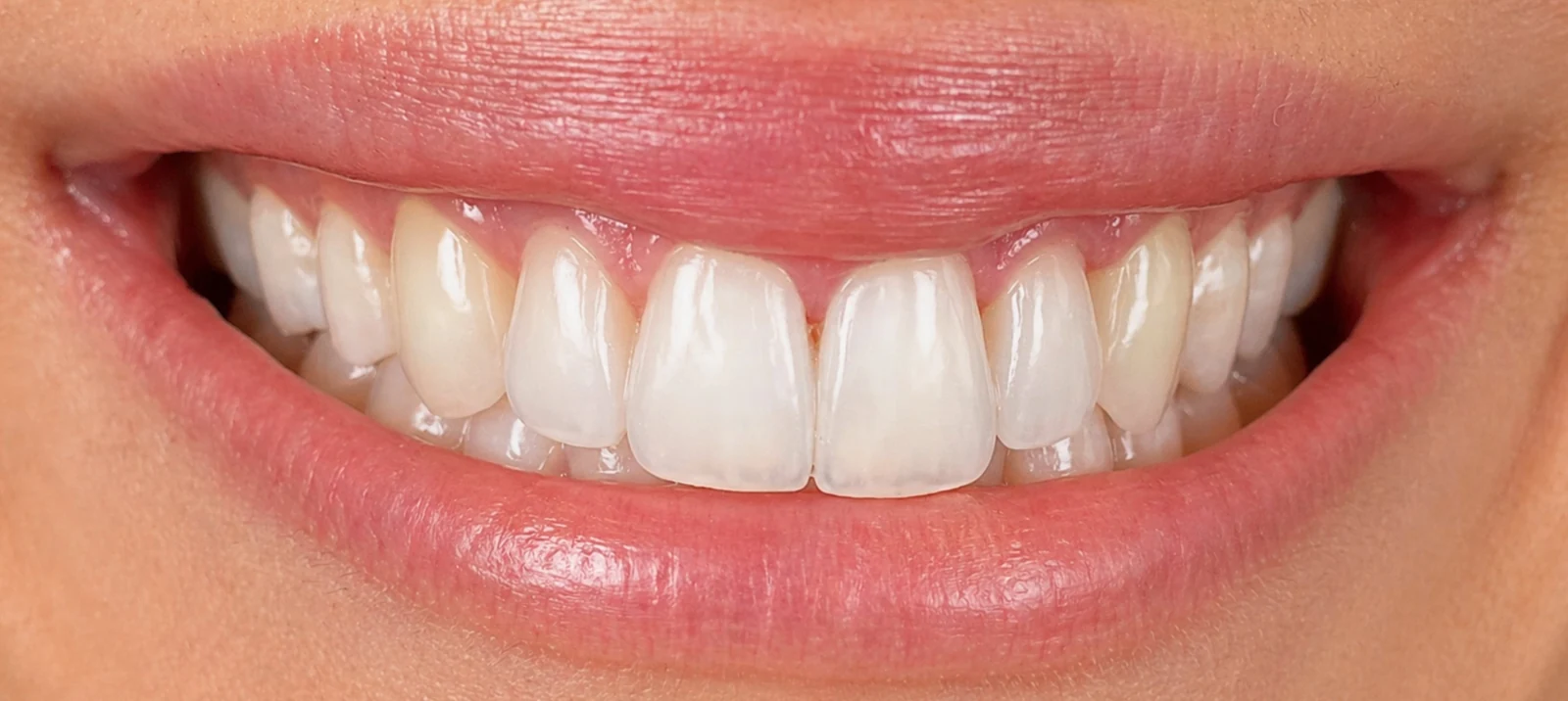 Frontale Nahaufnahme eines mit Veneers versorgten Lächelns